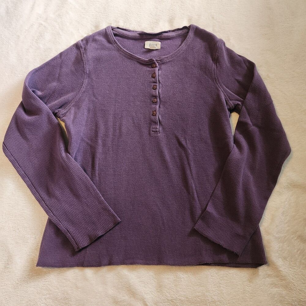 Pact Organic Cotton Waffle Knit Henley Long Sleeve Shirt Purple Women's Size M